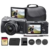 Canon EOS M6 Mark II Mirrorless Camera with 15-45mm Lens (Silver) Bundle | 32.5MP APS-C Sensor, Dual Pixel CMOS AF, 4K Video & High-Speed | for Travel & Content (3612C011) + 64GB Card + Bag