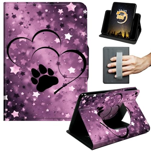 Case for Amazon Kindle Fire HD 10 Tablet (9th/7th/5th Generation, 2019/2017/2015 Release),360 Degree Rotating Stand Smart Cover Auto Wake Sleep & Hand Strap,Shining Bear Paw Love