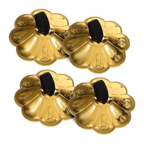 Alipis 2 Pairs Copper Finger Cymbals for Belly Dancing, Easy to Hold Musical Percussion Instrument with Plum Blossom Lace, for Dancer Party and Stage Performance