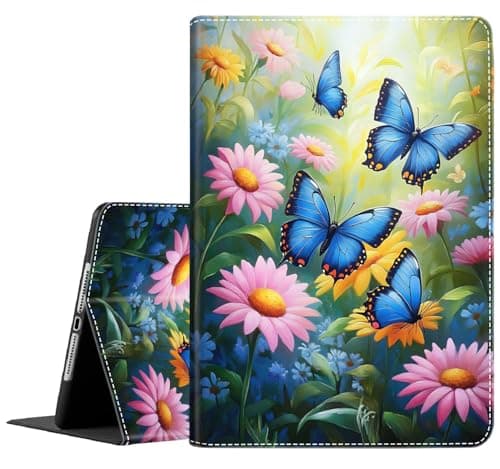 Case for iPad Mini 5 Generation 2019/ Mini 4, Mini 1 2 3, Multi-Angle Smart Stand Cover Auto Sleep/Wake for iPad Mini 5/4/3/2/1, Blue Butterflies and Flowers