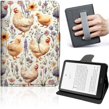 for Kindle Paperwhite 12th Gen 2024 Case (7") & Colorsoft Signature Edition Cover, Auto Wake Sleep Slim PU Leather Tablet Case with Rotating Stand, Chicken and Chickens Pattern Design