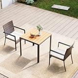 LuyFuitre Patio Dining Set, Wicker Outdoor Table and Chairs with Umbrella Hole