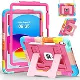 Case for iPad A16 11th Generation 11 Inch (2025)/10th Generation 10.9 Inch (2022), Dinines Heavy Duty Shockproof Protective iPad a16 Case with Kickstand, Shoulder Strap Pencil Holder, Colorful Pink