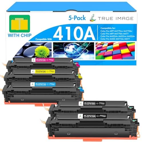 TRUE IMAGE Compatible 410A 410X Toner Cartridge Replacement for HP 410A 410X 410 for HP Color LaserJet Pro MFP M477fnw M477fdw M477fdn M452dw M452nw M452dn M477 Toner Printer (5-Pack)