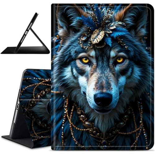 Dikoer for iPad 9th/8th/7th Generation 10.2 Inch 2021/2020/2019 Release Tablet Case, Slim Kickstand Stand Leather Smart Cover with Auto Wake/Sleep for Women Men, Dark Cool Wolf