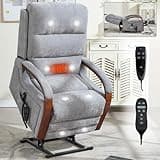 WEALTHOUSE Power Lift Recliner Chair with Massage Heat, Dual Motor Stand Assist Seating, Adjustable 45-180 Degree Backrest Footrest, Remote Control, Wood Armrests, Side Pockets (Gray,Faux Leather)
