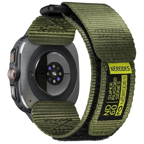 Nereides Rugged Nylon Band for Samsung Galaxy Watch Ultra (2025/2024) 47mm, One-Click No Gap Woven Fabric Strap, Adjustable Sport Wristband for Men Women (Army Green)