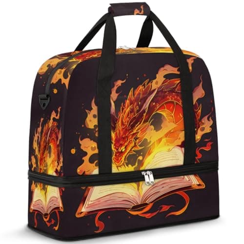 Obtravar Fiery Dragons Foldable Duffle Bag with Shoes Compartment Large Capacity Waterproof Travel Weekender Bag Overnight Bag for Sports Gym