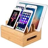 Bamboo Wood Multi-Device Desktop Dock Station Charger Holder Charging Cradle Charge Stand Compatible for iPhone 16 15 14 13 12 11 Pro Max XS XR X iPad 3 4 Mini Pro Air Samsung Huawei Smartphones