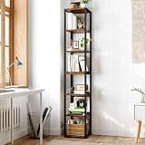 Narrow Bookshelf, 7 Tier Tall Bookshelves with Adjustable Shelves, DIY Stackable Bookshelf, Shelf Storage Organizer for Small Space, Living Room, Office, Study, Entryway, Industrial, Rustic Brown