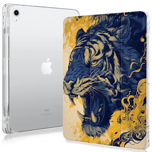 Angry Tiger Case Compatible with IPad 9th 8th 7th Generation 10.9 Inch 2021/2019/2018,Funny Cover with Trifold Stand + Pencil Holder for Boys Girls,iPad 10.9in 2022