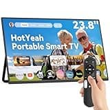 HotYeah Portable Smart TV, EDLA-Certified, 23.8" 1080P 2-in-1 Rolling TV & Monitor, w/Built-in 10000mAh Battery, Support Voice Control, USB-C & HDMI, 180° Adjustable Kickstand