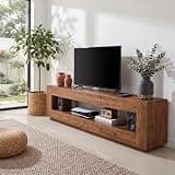 LITTLE TREE 70.86-in Extra Long Solid Wood TV Stand for 55/65/75/85 inch TVs, 2-Tier Entertainment Center, Media Console Table with Storage Shelf, TV Stands for Living Room, Bedroom, Chestnut