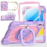 Case for iPad A16 11th Generation 11 Inch 2025, Auorld for iPad 10th Generation 10.9 inch 2022 case with Screen Protector, 360 Degree Rotating Stand Shoulder Strap Pencil Holder, Purple Pink