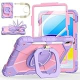 Case for iPad A16 11th Generation 11 Inch 2025, Auorld for iPad 10th Generation 10.9 inch 2022 case with Screen Protector, 360 Degree Rotating Stand Shoulder Strap Pencil Holder, Purple Pink