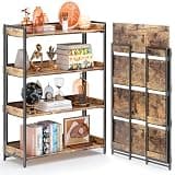 4NM Extra Wdie No Assembly Folding Bookshelf, 50.8" H x 30.9" W, 4 Tier Collapsible Book Shelf Bookcase Foldable Shelves for Bedroom Living Room Home Office - Rustic Brown & Black