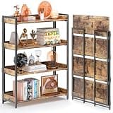 4NM Extra Wdie No Assembly Folding Bookshelf, 50.8" H x 30.9" W, 4 Tier Collapsible Book Shelf Bookcase Foldable Shelves for Bedroom Living Room Home Office - Rustic Brown & Black