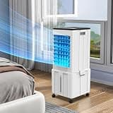 MOMOKOVA Evaporative Air Cooler, 3 In 1 Swamp Cooler with 4.5 Gal Water Tank,Foldable Design,120°Oscillation, 4 Modes & 3 Speeds,12H Timer,Portable Air Conditioner,white