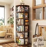 Aheaplus 6 Tier Rotating Bookshelf Tower, Revolving Bookcase, 360° Round Spinning Book Shelf, Narrow Swivel Bookshelves Vertical Turning Corner Bookshelf Organizer for Small Space, Rustic Brown