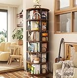 Aheaplus 6 Tier Rotating Bookshelf Tower, Revolving Bookcase, 360° Round Spinning Book Shelf, Narrow Swivel Bookshelves Vertical Turning Corner Bookshelf Organizer for Small Space, Rustic Brown