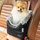 PETSFIT Center Console Dog Car Seat with Safe Protection Hooks, Pet Car Seat with Upgraded Safety Tethers, Washable Cushion, Console Dog Car Seats for Small Dogs Up to 8 Lbs(Black)