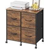 HIGDBFE 4 Drawer Lateral File Cabinet, Mobile Filing Cabinet for Large Printer, Home Office Functional Office Storage Cabinet & Printer Stand, Fits Letter/A4, Fabric Drawer, Rustic Brown