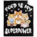 ZOCHOTEN Food is My Superpower Flannel Throw Blanket Soft Comfortable Easy to Carry for Couch Office Outdoor Travel Suitable for All Seasons 50"x60"for Teens