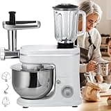 uhyOHF Kitchen Mixer with Blender and Meat Grinder/Multi-Function Kitchen Mixer with 6 Liter Stainless Steel Bowl/8 Speed Electric Kitchen Mixer for Making Family Party Dinners,White,