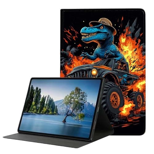 DHEEBFWE Case for Kindle Paperwhite 12th Generation 7 Inch (2024) & Kindle Colorsoft Signature Edition 7",Slim Hybrid Multi-Angles Viewing Stand Cover w/Auto Wake/Sleep,Dinosaur in Monster Truck