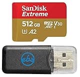 SanDisk MicroSD Extreme 512GB Memory Card Compatible with DJI Air 2S, Air 2, Mini, Mini 2, Mavic 2 Drone Series (SDSQXAV-512G-GN6MN) Bundle with (1) Everything But Stromboli Micro Card Reader