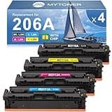 MYTONER 206A Toner Cartridges 4 Pack (with Chip) Compatible Replacement for HP 206A 206X for Color LaserJet Pro MFP M283fdw M283cdw M283fdn Pro M255dw M255nw M283 M255 Printer W2110A High Yield Ink