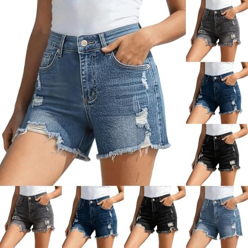 Jean Shorts Womens High Waisted Casual Denim Shorts Ripped Frayed Hem Baggy Jorts Summer Dressy Hot Sexy Mini Jeans with Pockets Cozy Casual Holiday Blue Jorts Going Out Vacation Beach Outfits 2026