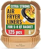 Air Fryer Paper Liners, 125Pcs Air Fryer Disposable Liners, Non-Stick and Oil Proof for Easy Cleanup, 8” Square for 5-8 qt Basket by Baker's Signature