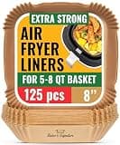 Air Fryer Paper Liners, 125Pcs Air Fryer Disposable Liners, Non-Stick and Oil Proof for Easy Cleanup, 8” Square for 5-8 qt Basket by Baker's Signature