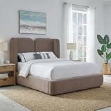 Furniture of America Veyric Modern Solid Wood Upholstered Platform Bed with Dual-Panel Wingback Headboard, Soft Curved Edges, No Box Spring Needed for Bedroom, Guest Room, Full, Teak Brown