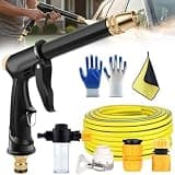 Multifunctional Car Wash Tool, High Pressure Water Gun with 4 Spray Modes Adjustable, Long Spray Gun Power Washer+ 3 Connectors, 360° Nozzle, Garden Hose Sprayer for Yard, Car (B+16.5FT(5m) Hose)