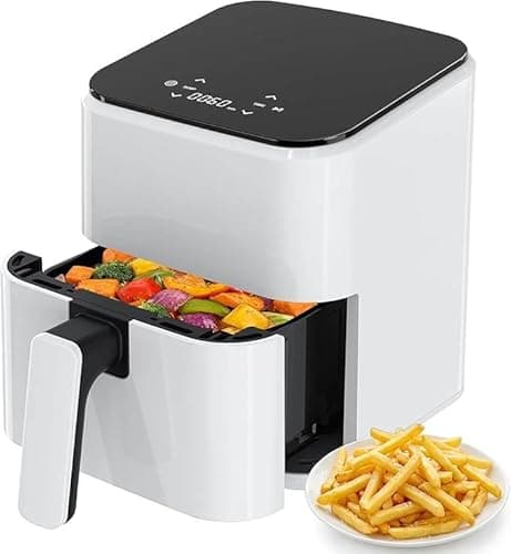 3.17 QT Digital Air Fryer, Compact, 11.02x8.27x10.04 Inch, 800W, Black/Red/White, PP Touch Panel, 400°F Max Temperature (white)