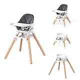 DDIOYIUR Baby High Chair, 6 in 1 Convertible High Chairs for Babies and Toddlers, Easy Clean Highchair with Removable Double Tray, 5-Point Harness, Reversible Footrest, Beech Wood Legs, Grey