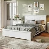 Bellemave Full Size Bamboo Bed Frame with High Headboard, Bamboo Platform Bed Frame Full with Chic Design Headboard and Wood Slats,Easy Assembly,White