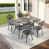 lafengyan Cast Aluminum Outdoor Dining Set with Rectangular Table and 4 Chairs for Patio, Deck or Backyard Use