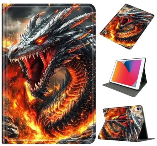 PU Leather Case for iPad A16 11 inch 2025 / iPad 10th Generation 10.9 inch 2022, Slim Folio Stand Cover with Auto Sleep/Wake, Shockproof Durable Case for Women Men Boys Girls, Flame Dragon
