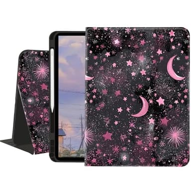 Stylish Case for iPad mini 7th(A17 Pro) 2024 / Mini 6th Gen 8.3" 2021,Art Pink Starry Sky Textured Folio Case with Pencil Holder Multi-Angle View Adjustable Stand Auto Wake/Sleep for Women