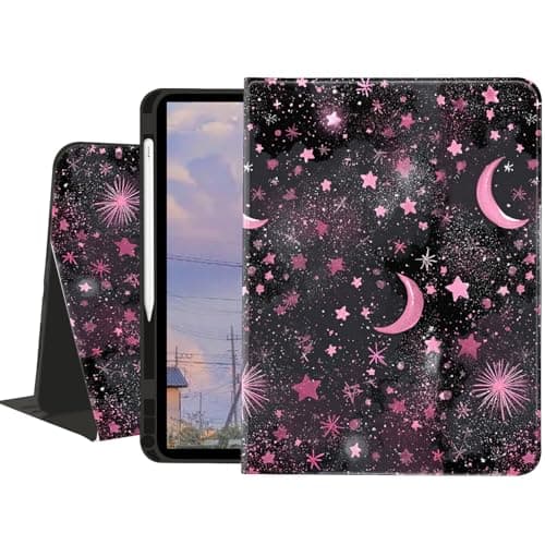 Stylish Case for iPad mini 7th(A17 Pro) 2024 / Mini 6th Gen 8.3" 2021,Art Pink Starry Sky Textured Folio Case with Pencil Holder Multi-Angle View Adjustable Stand Auto Wake/Sleep for Women
