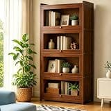 Voclym 4-Tier Bamboo-Made Bookcase with Flip-Up Acrylic Doors,Freestanding Storage Display Cabinet,Apply to Bookcases for Living Room Bedroom Home Office