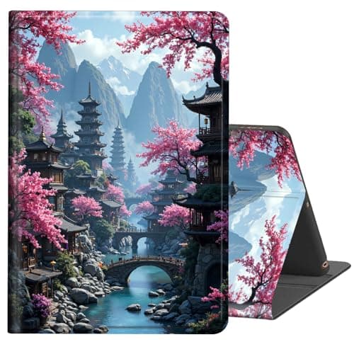 BREIDMKFM Case for Microsoft Surface Pro 11/10/9 13-Inch,Auto Wake/Sleep Multi-Angle Viewing PU Leather Slim Thin Shockproof Protective Folio Stand Smart Cover,Pink Landscape Painting