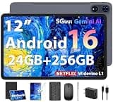 2026 Android 16 Tablet, 12 inch Tablet with Keyboard, 24GB+256GB+2TB Expand, Electronic Tablet PC with 2K Gemini AI, 8000mAh, Octa-Core, GMS, GPS, 2 in 1 Large Tablets with Case, Mouse, Stylus (Black)