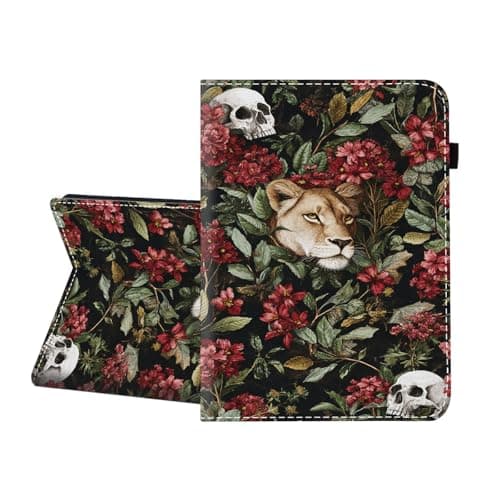 CICPLKSE Case for Samsung Galaxy Tab A11 / Tab A9 8.7-Inch 2025/2023,Premium PU Leather Cover with Auto Sleep Wake,Lion Skull Floral