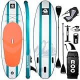 Roc Inflatable Stand Up Paddle Board with Premium SUP Paddle Board Accessories, Wide Stable Design, Non-Slip Comfort Deck for Youth & Adults (Coral W/Kayak Seat)