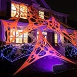 1360 Sqft Glow in the Dark Stretchy Spider Web Halloween Decoration, Giant Beef Netting Halloween Spider Webs with Black Light, Spooky Gauze Cobweb Fake Spiders for Party Decor (Orange, 472" x 40")