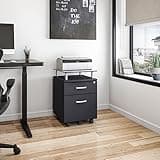 OFLILAK Graphite Glass-Topped Rolling File Cabinet, 1 Hanging File Drawer, Locks All Drawers, Non-Marking Chrome Wheels